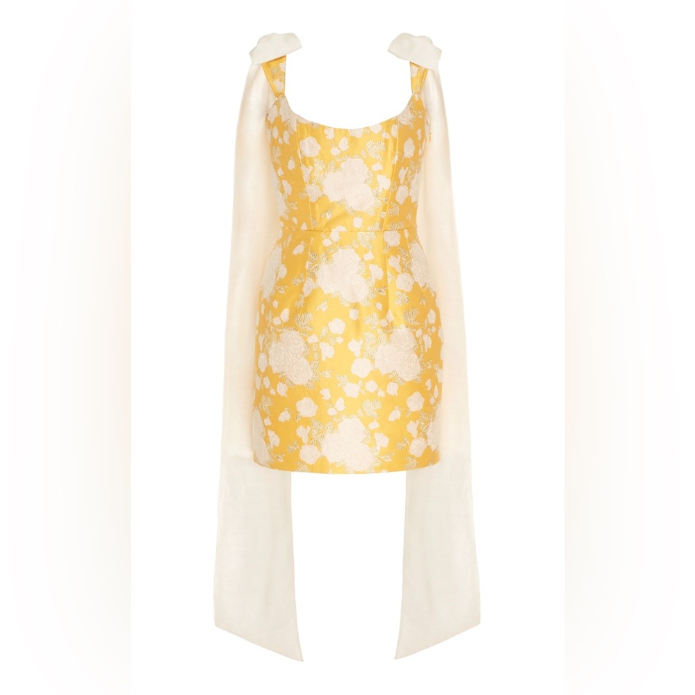 Markarian Celestia Yellow Floral Brocade Mini Dress